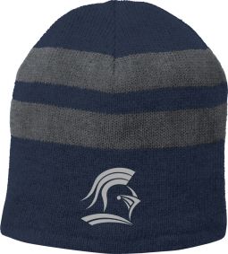 Fleece-Lined Striped Beanie Cap, Navy/Athletic Oxford